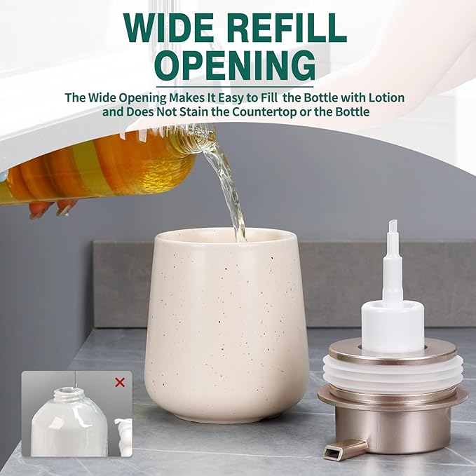 Bosilunlife Ceramic Foaming Soap Dispenser - 12 oz Foam Hand Wash Dispenser Bathroom Countertop Kitchen Dish Soap Pump Dispenser Liquid Soap Dispenser for Bathroom