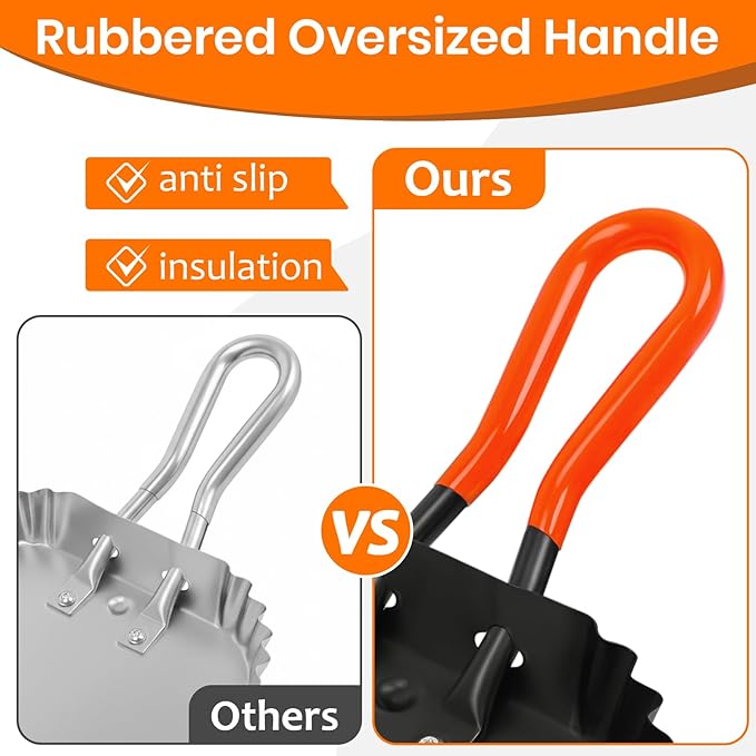 (2PK) Metal Dust Pans Heavy Duty, 12” Outdoor Dustpan with Rubber Handheld Handle, Large Shovel Wide Scooopers for Garage Shop Fireplace Commercial Uses