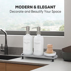 Kitchen Soap Dispenser Set with Instant Dry Tray,16 Oz Hand and Dish Soap White Glass Dispenser Set,Stainless Steel Pump,Waterproof Labels&Dish Brush,Luxury Soap Bottle for Kitchen,Bathroom