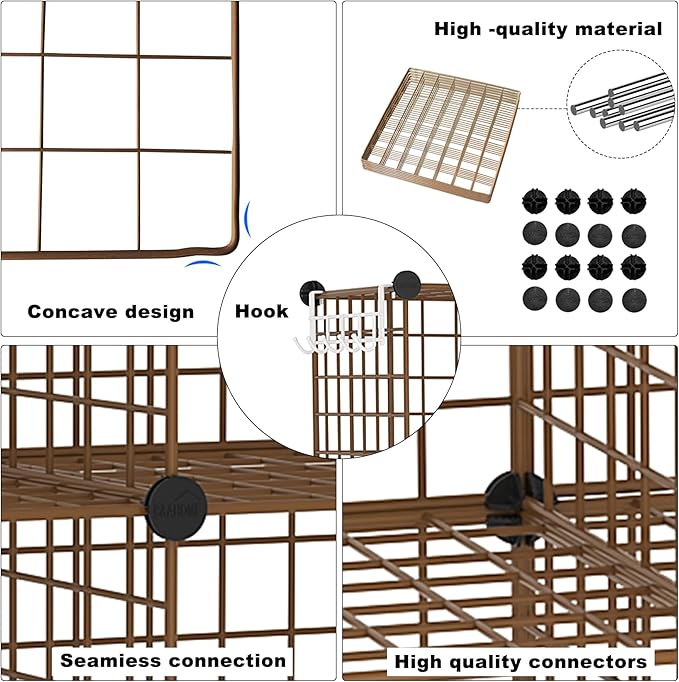 C&AHOME Wire Cube Storage, 9 - Cube Organizer Metal C Grids, Modular Shelves Units, Closet Organizer, Ideal for Home, Office, Living Room, 36.6”L x 12.4”W x 48.4”H, Brown UWCS3009R