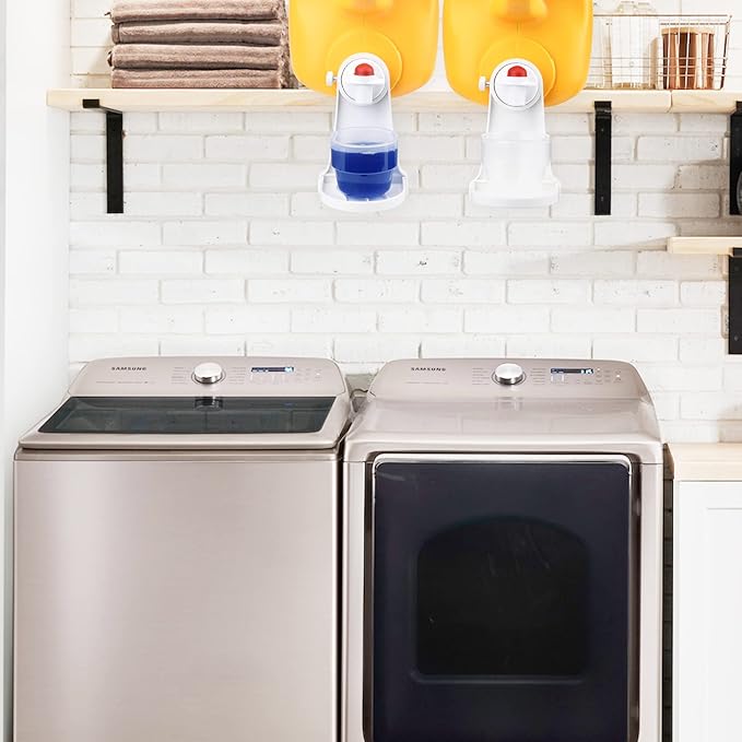 Laundry Detergent Cup Holder, Fabric Softener Drip Catcher, Firmly Holds on Bottle Spouts, Keeps Washer Dryer and Floor Clean and Organized - Pack of 2