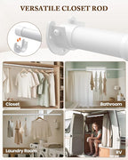 Closet Rod 17-69 IN, Heavy Duty Closet Rods for Hanging Clothes, Adjustable Closet Rods for Wardrobes Storage Laundry RV Bathroom, Easy Install, White