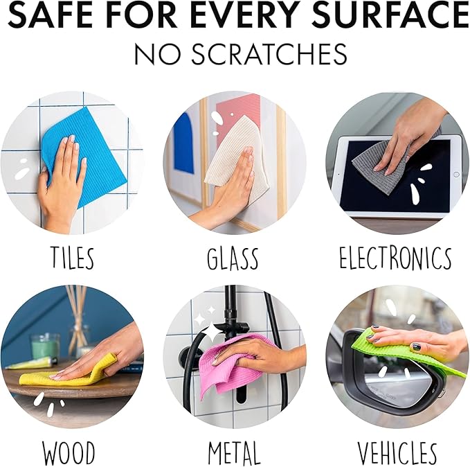 SUPERSCANDI 10 Pack Swedish Dishcloths for Kitchen - 100% Biodegradable & Compostable | Reusable Paper Towels Washable, Food-Safe & Without Plastic - Dish Rags Suitable for Any Surface | Multicolor