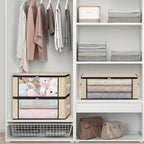 HomeHacks Storage 10-Pack Clothes Organizer Storage Bags Foldable Storage Box with Large Clear Window Sturdy Handles for Closet, Dorm, Pillows, Bedding, Clothes, Blankets, 35L, Beige