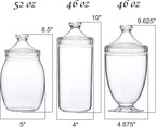 Amazing Abby - Adore - Plastic Apothecary Jars (3-Piece Set, 52/46/46 oz) (NOT Glass), Acrylic Jars with Lids, Bathroom Canisters, Candy Buffet, Wedding Display, BPA-Free and Shatter-Proof