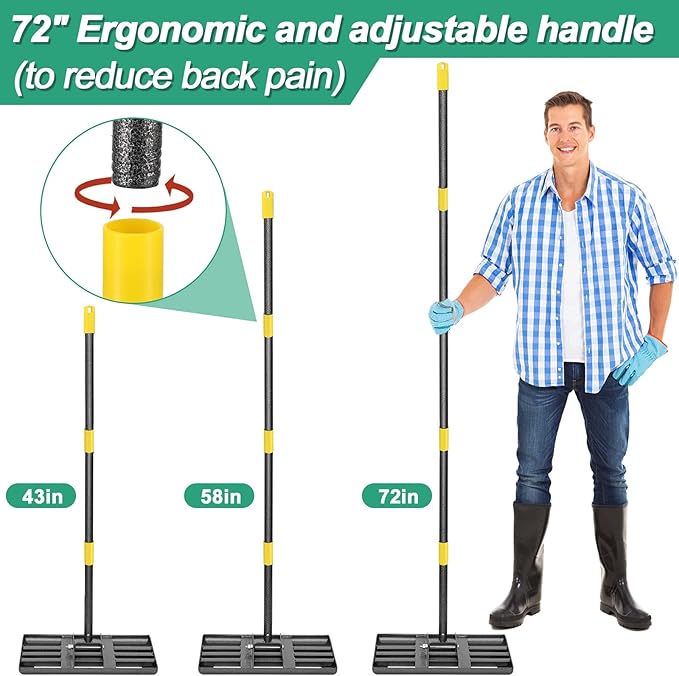 COCONUT Lawn Leveling Rake, 17x10 Heavy Duty Metal Head with Stainless Steel Grip, Adjustable Handle Dirt Ground Level Tool for Yard Garden (72 Inch)