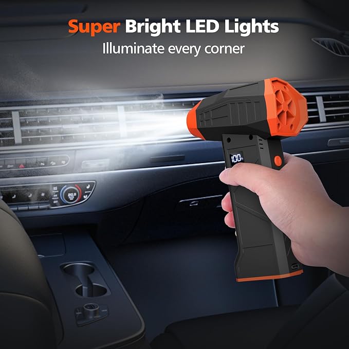 Electric Compressed Air Duster, 110000RPM Cordless Portable Air Blower Mini Powerful Jet Dry Blower 4 Adjustable Speeds Levels Rechargeable for Keyboard, PC, Car