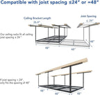 FLEXIMOUNTS 4x8 Overhead Garage Storage Rack, Adjustable Organization System, Heavy-Duty Metal Ceiling Racks, 600lbs Weight Capacity, Hammertone