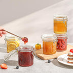 ComSaf 8oz Glass Jars with Airtight Lids (Set of 6), Cylindrical Jelly & Spice Jars for Pantry Organization, 240ml Small Canisters with Wire Clamp for Sourdough Discard, Jam, Honey & More