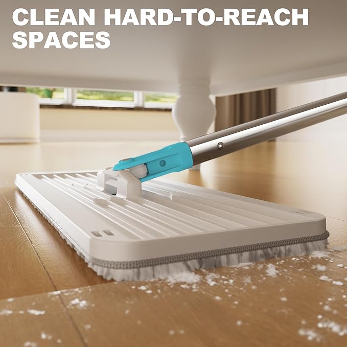 Mop and Bucket Set, Mops for Floor Cleaning, Squeeze Flat Mop and Bucket System, Dry & Wet Wall Mop Cleaner with Long Handle for Household Cleaning with 4 Microfiber Mops, Turquoise-Cyan