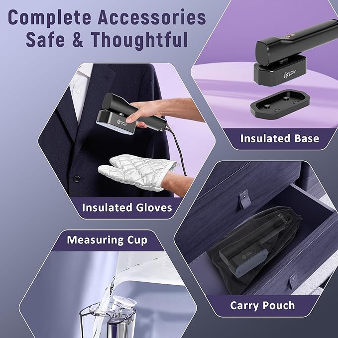 Travel Steamer for Clothes, Dual Voltage 1200W Handheld Steamer & Iron 2 in 1, Portable Mini Hand Held, Travel Size Garment Steamer&Iron Perfect for Global ＆ Europe Travel, 7.2FT Power Cord 100V-240V