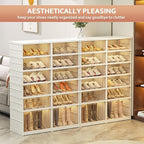 Foldable Shoe Rack Organize 6 Tier Plastic Shoe Shelf, 12 Pairs Collapsible Shoes Storage Bins, Large Folding Shoe Boxes for Closet with Doors, Stackable Storage Shoe Cabinet