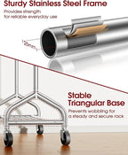 Sakugi Heavy Duty Clothes Rack - Garment Rack with Extendable Side Rods & Bottom Shoe Shelf, 25mm Stainless Steel Frame with Wheels, 49.8–74.8'' x 62.6'' x 16.5'', Silver