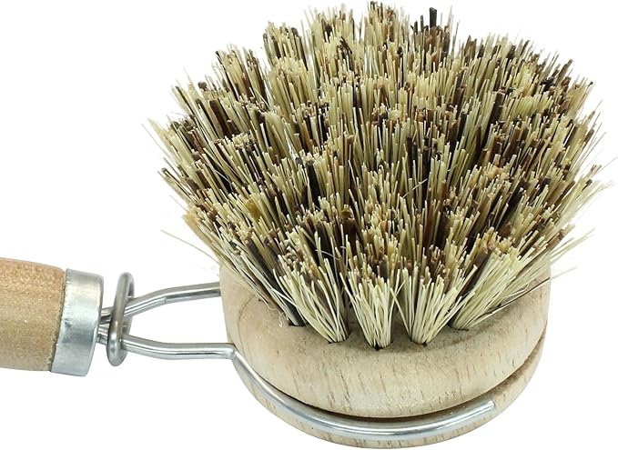 8Pcs Wooden Dish Brush Set, 8Pcs Bamboo Scrub Brush Replacement Heads and 1 Handle for Kitchen Pots and Pans Cleaning Supplies(Coconut Brown)