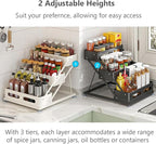 3 Tier Foldable Spice Rack for Countertop Iron Kitchen Seasoning Organizer for Cabinet, White