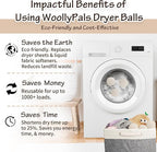 WoollyPals Dryer Balls (6-Pack, XL Size) - 100% New Zealand Wool - No More Dryer Sheets - Eco Dryer Balls - Reusable - Softens Laundry - Reduces Drying Time & Static - with Storage Bag (Plain White)