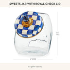MACKENZIE-CHILDS Sweets Jar with Enamel Lid, Small Glass Cookie Jar or Kitchen Jar, 0.5-Gallon Capacity, Blue-and-White Royal Check