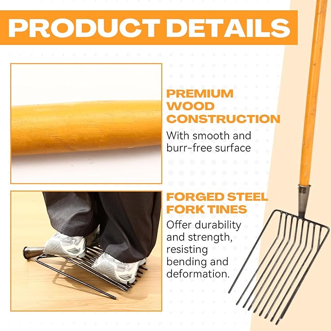 4 Sets Pitch Fork 10 Tines Wide Manure Fork with Long Handle Heavy Duty Muck Rake Broadfork Garden Tool for Gardening Horse Stall Picking up Manure Farm