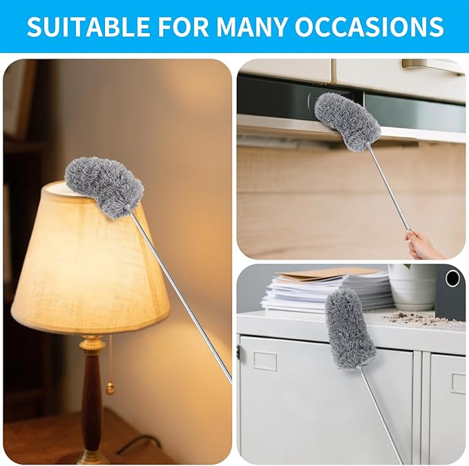 Mini Microfiber Duster for Cleaning, Hand Duster with Extension Pole, Washable Small Duster for Car Interior, Office, Furniture