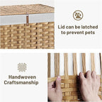 180L Wicker Storage Basket with Lid, Handwoven Rattan Large Shelf Basket with Removable Liner, 47.6 Gallon Wicker Basket for Blanket, Storage Trunk with Handle for Closet, Bedroom, Livingroom, Natural