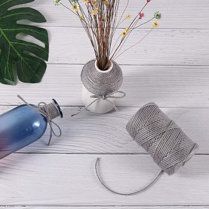 Vivifying 3mm Gray Twine, 328 Feet Strong Jute Rope for Garden, Wrapping, Crafts, Bundling and Decoration