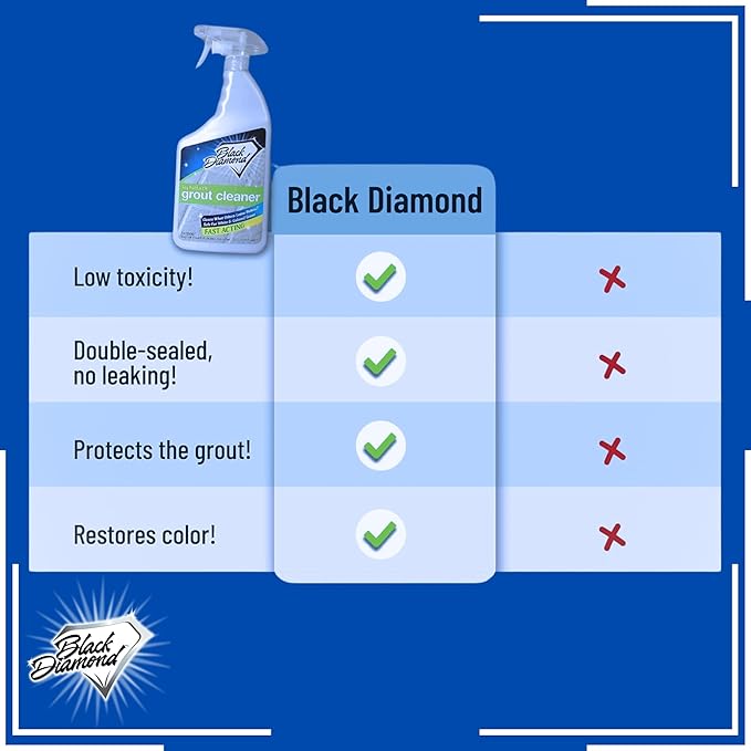 Black Diamond Ultimate Grout Cleaner: Best Cleaner for Tile,Ceramic,Porcelain, Marble Acid-Free Safe Deep Cleaner & Stain Remover for Even The Dirtiest Grout (1-Quart)