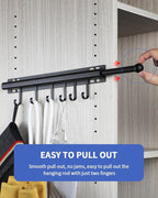 BaiNong Valet Rod for Closets Pull Out Closet Valet Rod Slide Out Extra long 16.5 inch Black Valet Rods for Closets With 6 Hooks
