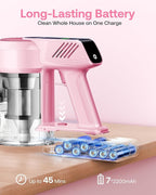 Cordless Vacuum Cleaner, 40Kpa 45Mins Vacuum Cleaners for Home, 8-in-1 Lightweight Stick Vacuum with Powerful Suction, Anti-tangle Wireless Vacuum for Carpet, Tile, Pet Hair, Hardwood Floors, Pink