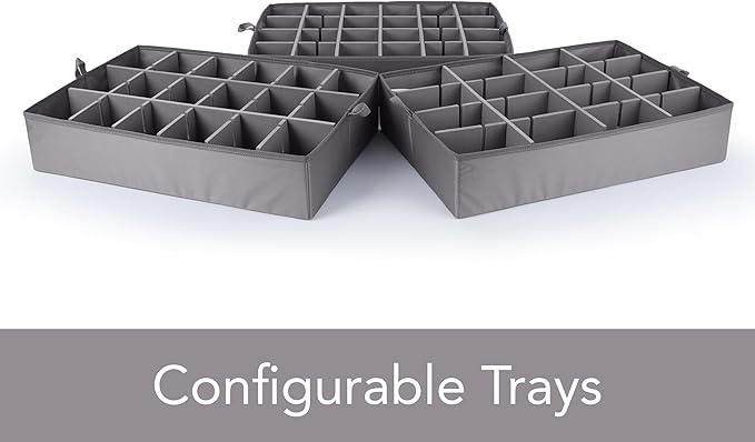 Covermates Keepsakes - Adjustable Zip-Top Storage Box - Configurable FlexGrid Compartments - Heavy Duty Polyester- Reinforced Handles - Stackable Design - Indoor Storage, Grey Heather