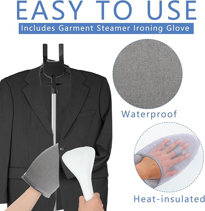 Garment Steamer Rack & Garment Ironing Glove for Clothes,Adjustable Steamer Stand for Clothes,Adjustable Garment Hanger Standing,Foldable Iron stand with Ironing Glove for Steaming Clothes(32-63 Inch)