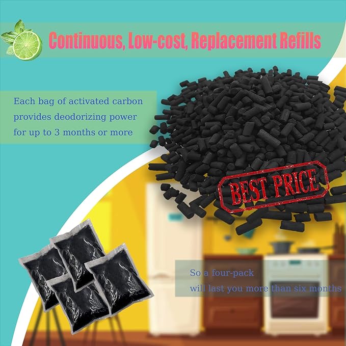 4 Pack Odor Absorbing Filter Refills for Vitamix FC-50-SP Foodcycler Smart Waste Composter, Replacement Activated Charcoal Filters Compatible with Vitamix Electric Compost Bin