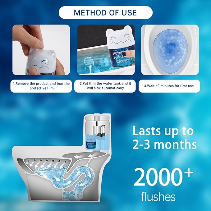 Toilet Bowl Cleaner | Automatic Long-Lasting Toilet Bowl Cleaner Tablets | Easy-To-Use, Septic Safe Toilet Cleaner in Bottle | Powerfully Cleans and Prevent Stain Build Up | 1 Count