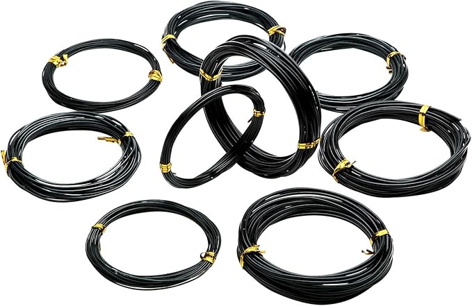 10 Rolls Bonsai Wires Anodized Aluminum Bonsai Training Wire in 5 Sizes - 1.0 mm, 1.5 mm, 2.0 mm, 2.5 mm, 3.0 mm, Total 164 Feet (Black)