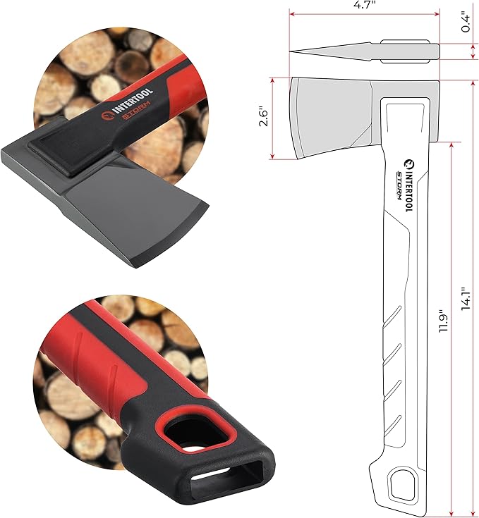 INTERTOOL Wood Splitting Maul and and Hatchet Set - 35-inch Axe and 14-inch Camping Chopping Hatchet with Shock Absorbing Fiberglass Handles with Blade Protectors HT-0275-0291