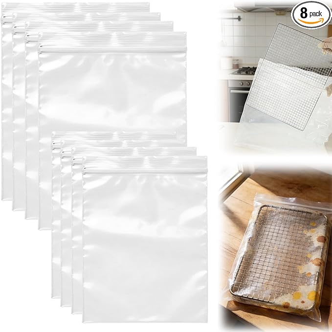 8 Pack Oven Rack Cleaning Bags, Thickened No Scrub Oven Rack Cleaning Bags Simple to Use Heavy Duty Reusable Leak-Resistant Bags for Deep Soaking Removable Metal Rack, Grill Grates, BBQ Racks
