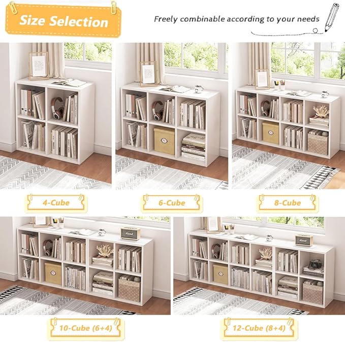 8 Cube Organizer Bookcase - Fabric Storage Bins Container, Open Shelf Simple Compartments Bookshelf, White
