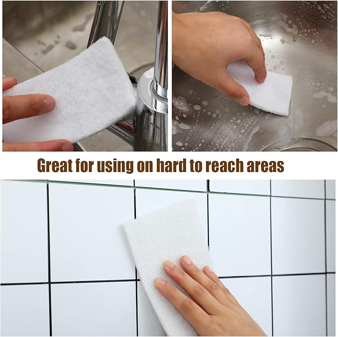 Hoolerry 40 Pcs White Scrub Pads Light Duty Scouring Non Woven Pad Non Scratch Abrasive Hand Multipurpose Scouring Sponge Multi Surface Scrubber Pads for Cleaning Polishing Home(5 x 7 Inch,White)