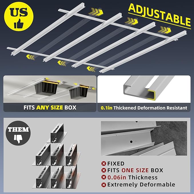 Overhead Garage Storage Rack Extra Large-Organizes Up to 15 Tote Bins 0.1-inch Thickened Heavy Alloy Steel Garage Tote Storage System with Adjustable Rails-Ceiling Storage Rack