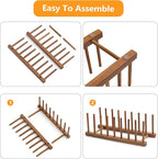 HBlife 2pcs Acacia Wooden Dish Dying Rack Pot Lid Plate Organizer Holder for Cabinet, Cutting Board Stand Drainer Storage Plate Rack for Dish, Pot Lid, Bowl, Cup, Cutting Board and Books