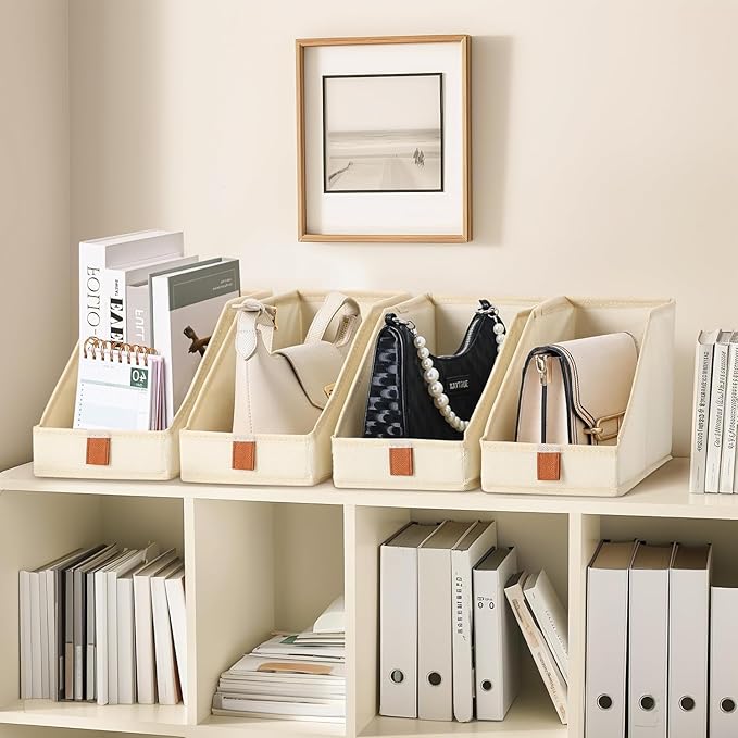 DIMJ Closet Organizers for Purses and Bag Storage, 6 PackSmall Storage Bins Foldable, Storage Baskets for Shelves, Wardrobe, Bedroom, Office, Fabric Cube Storage, 5.9 x 11.8 x 6.7 in