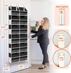 Over The Door Organizer 6 Tiers, Extra Large Behind Door Storage of 12 Compartments, 80 lbs Weight Capacity Hanging Storage Organizer with Clear Window Kids Toys, Shoes, Diapers, Room Storage,Black