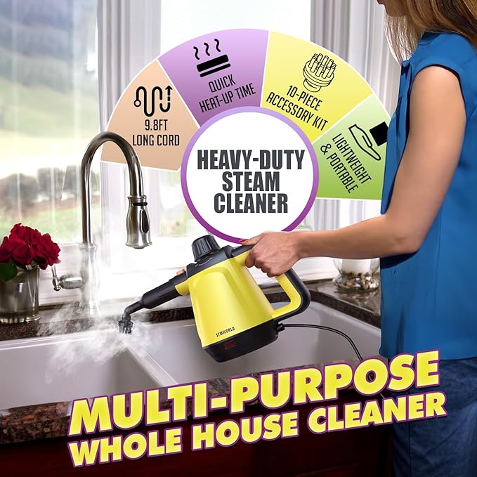 Steam Cleaner, Deep Cleaning Steam Cleaner for Home, 1200W Handheld Steam Cleaner with 10 Tools, Natural Steamer for Cleaning, Handheld Steamer for Bathrooms, Kitchens, Windows, Shower, Grout,Tile,Car
