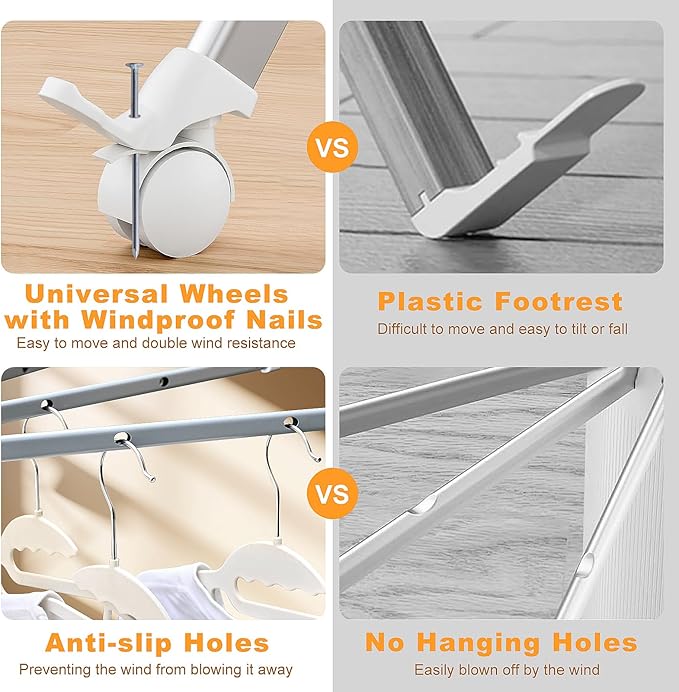 4-Legged Clothes Drying Rack Foldable, Portable Laundry Drying Racks, Outdoor Collapsible Drying Rack Clothing with 4 Pulleys and Anti-Slip Holes, Aluminum Indoor Dry Rack for Clothes, Shoes, Towel