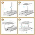 2-Pack 21.3 IN Depth Under Sink Organizer With Next-Gen Ball-Bearing Slides,Sophisticated Mesh 2-Tier Pull Out Shelf for Kitchen & Bathroom,Fits Small Items-White(Patented)