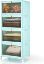 4 Tier Stackable Plastic Storage Bins with Lid and Wheels - 23 QT Closet Organizers and Storage, Foldable Storage Containers, Organization and Storage Boxes for Craft, Home, Pantry, Dorm,Green