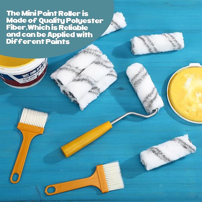 Leumoi 300 Pcs 4 Inch Mini Paint Roller Cover 1/2" Nap Small Microfiber Roller Covers Home Repair Tools House Household Supplies Kit(Gray, White)