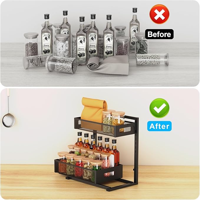 Under Sink Organizer Pull Out Cabinet Organizer Adjustable Height 2 Tier with Sliding Drawers Kitchen Bathroom Organizer and Storage(1pc)