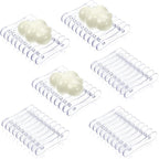 Plastic Bar Soap Holder Soap Saver Tray Bar Dish Self Draining Dishes for Sponge Dryer Bathroom Toilet Shower Kitchen Restaurant Counter(Clear,6 Pieces)