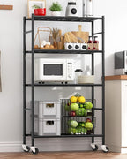 Sakugi Storage Shelves Organizer - 4 Tier Metal Shelf Organizer with Metal Wheels and Adjustable Leveling Feet, Heavy Duty Garage Shelving for Kitchen, Pantry and Closet, 33.1"x12.6"x58.9", Black