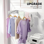 Clothes Drying Rack 20 inches Foldable Wall Mount Laundry Rack Folding Indoor Drying Rack Clothing Collapsible Hidden Space Saver with Wall Template 6 Rods White